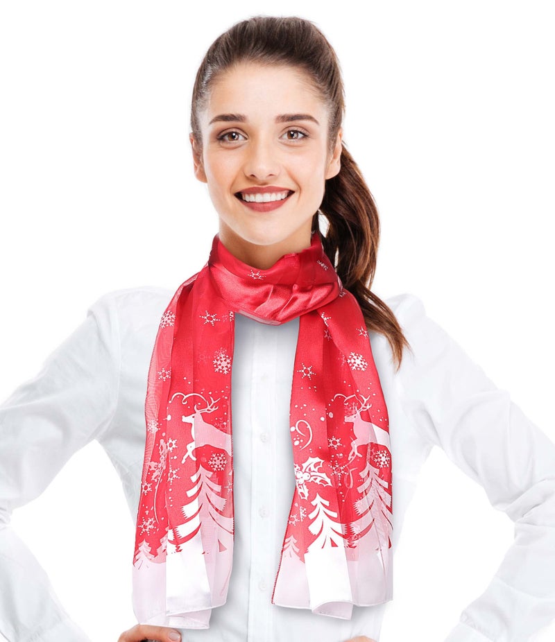 CBC Crown Christmas Theme Scarf, Christmas Scarf - Christmas Winter Day 13"x 60" Made In Korea (WINTER DAY-RED) - Image 1